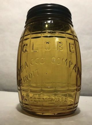 Globe Tobacco Company Detroit Pat Oct 10th 1882 Amber Jar