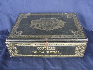 Vintage Wooden Flor Fina Americua Conchas De La Reina Cigar Box