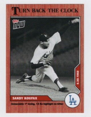 2020 Topps Now Turn Back The Clock Sandy Koufax 92 Cherry Baseball Card 4/7