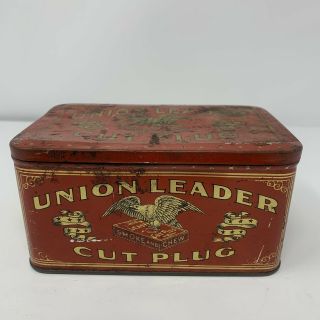 Vtg Advertising Union Leader Cut Plug Tobacco Box Tin