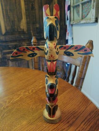 Vintage Native American Hand Carved & Painted Wood Totem 12 3/4 " H