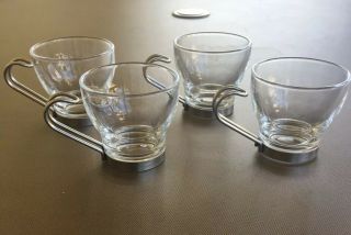 Vintage 4pc Set Vitrosax Italy Clear Glass Espresso Cups Mugs Stainless Steel