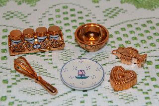 Barbie Pretty Treasures Copper Plastic Cookware Set Mattel 1997 Kitchen Accessor