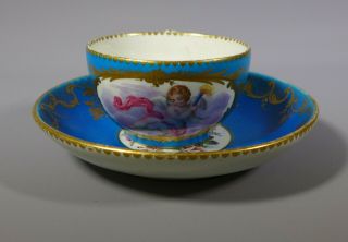 Fine Antique Sevres Porcelain Bleu Celeste Cabinet Cup And Saucer Dated 1758