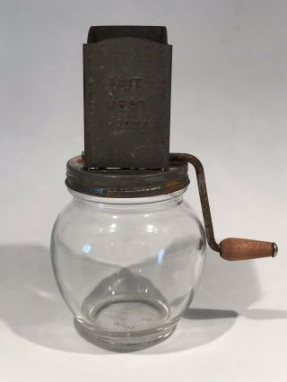 Vintage Androck - Nut Meat Chopper Grinder W Anchor Hocking Glass Jar 5935