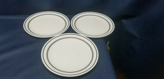 Vintage Corelle Classic Cafe Black Set/3 Dinner Plates White With Black Stripes