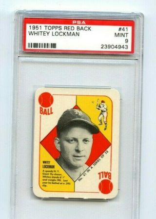 1951 Topps Red Back Baseball Card 41 Whitey Lockman Psa 9