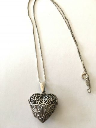 Vintage Or Antique Sterling Silver 925 Puffy Heart Photo Locket