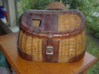 Old Antique Geo Lawrence No.  14 Fishing Creel Basket Whole Willow