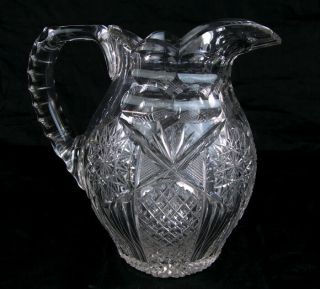 Libby Empress American Brilliant Cut Glass 10 " Pitcher Signed Marked Antique Abp