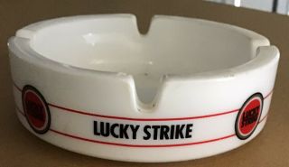 Vintage Lucky Strike Cigarette Ashtray White Glass Round Diameter Advertising