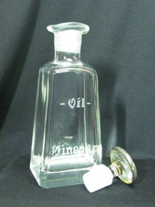 Vintage Oil / Vinegar Cruet W/ Stopper Etched Crystal Silver Overlay ?