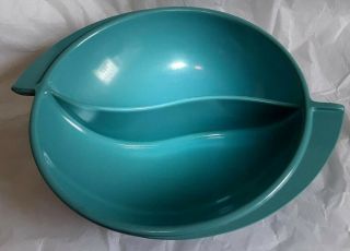 Vintage Boonton Melmac Divided Winged Serving Bowl Turquoise Blue