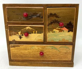 Vintage Japanese Wooden Toy Dollhouse Chest Of Drawers Chiffonier Japan Doll