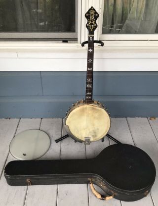 Antique Lange “orpheum No.  1” 4 String Banjo & Case