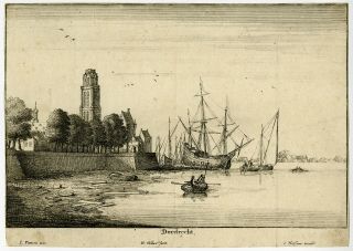 Antique Master Print - View Of Dordrecht - Ships - Peeters - Hollar - Ca.  1645