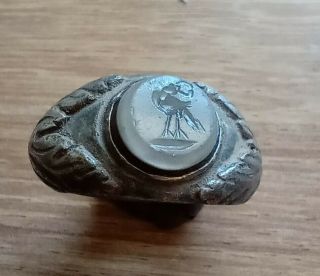 Ancient Roman Silver Legionary Ring With A Two - Layer Gem With Eagle 200 - 300 Ad