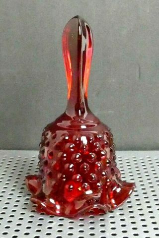 Vintage Fenton Ruby Red Glass Hobnail Bell W/ Clacker Ringer