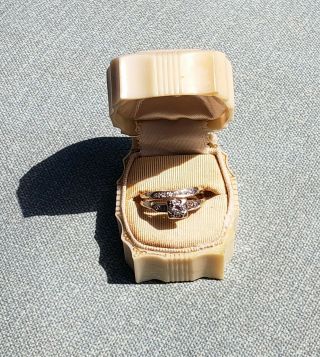 Antique Mine Cut Diamond 14k White Gold Engagement Ring & Wedding Band Set