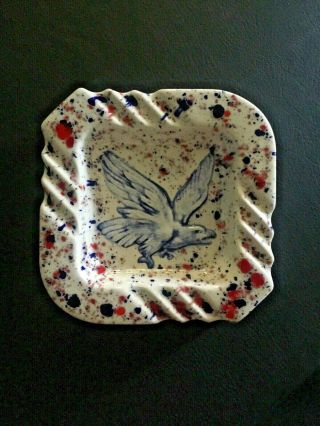 6.  5 " Vintage American Eagle Ceramic Ashtray Or Trinket Dish Usa Red White Blue