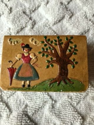 Vintage Antique Hand Painted Metal Match Box Holder Case Fits Small Boxes