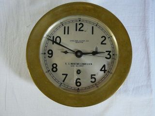 Chelsea Clock Co Boston U.  S.  Maritime Commission Vintage Brass Ship Clock