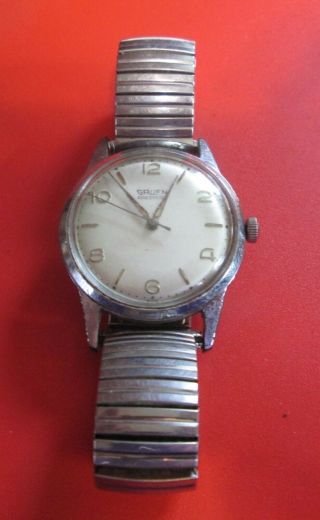 Vintage Gruen Precision Mens Wrist Watch,  Stainless Steel