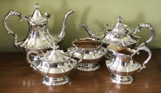 Reed & Barton Victorian Silverplate 5 Pc Tea Coffee Pot Sugar Creamer Set 6700