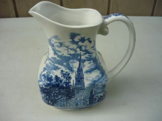 Vintage Staffordshire Liberty Blue Pitcher Old North Church Made In England