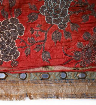 Antique Chinese Qing Dynasty Silk Embroidered textile Panel wall hanging 35X31 2