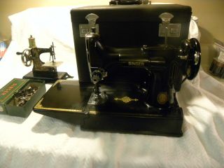 Vintage 1953 Singer Featherweight 221 Sewing Machine W/ Case,  Acc W/ Bonus Toy