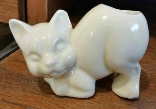 Vintage Morton Pottery Small Cream Crouching Cat Planter