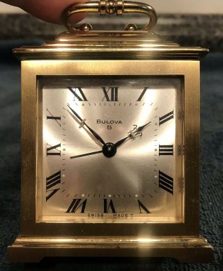 Small Mechanical Vintage Bulova 8 Brass Desk/mantle Clock Running Alarm