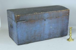 A Great 18th C Dome Top Rev War Military Storage Chest In Fantastic Blue Paint