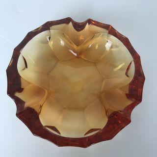 Vintage Amber Glass Ashtray Round 4.  5 Inches