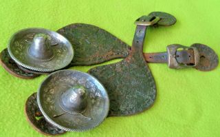 Rare Antique Huge 3 " Solid Sterling Silver Sombrero Fine Tooled Spur Straps Nr