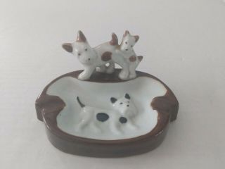 Vintage Ceramic Ashtray Unique With 3 Dogs Made In Japan