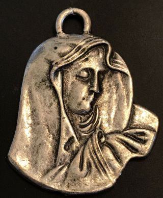 Vintage Catholic Mater Dolorosa Large Silver Tone Religious Medal