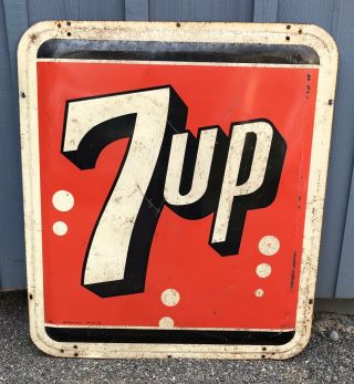 Antique Vintage Large 1950s Stout Sign Co.  Metal Tin 7up Soda Sign