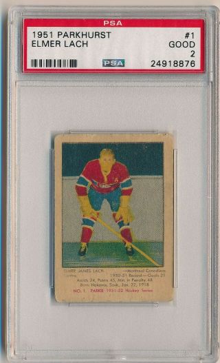 Elmer Lach 1951 - 52 Parkhurst Hockey 1 Psa 2 Good Montreal Canadiens Hof
