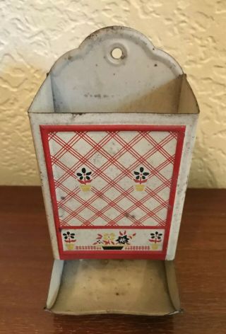 Vintage Wall Mounted Match Box Stick Holder/dispenser Red/white Floral