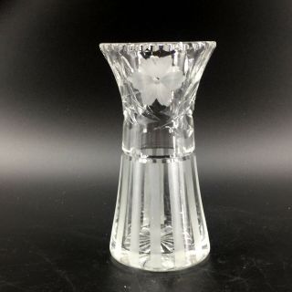 Vintage Clear Cut Etched Glass Crystal Fluted Vase Flowers Scalloped Edge 6 "