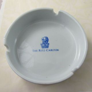 Vintage Ashtray The Ritz Carlton 3 1/2 " Diameter White Blue Porcelain Lion Head