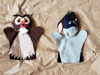 Vintage Felt Disney Winnie The Pooh Hand Puppet Set Owl & Eeyore