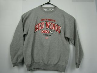 Vintage Mens Ccm M Gray Detroit Red Wings Pullover Sweatshirt Made In Canada