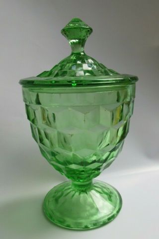 Vintage Jeanette Cube/cubist Green Vaseline Glass Candy Dish