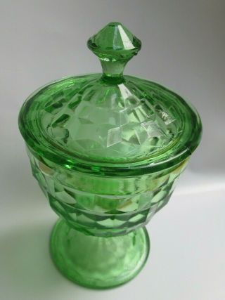 Vintage Jeanette Cube/Cubist Green Vaseline Glass Candy Dish 2