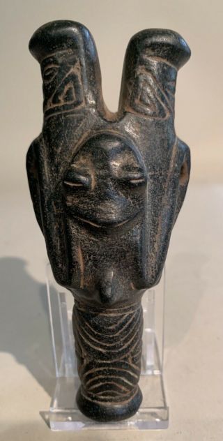 Taino Stone Full Figure Frog Cohoba Inhaler.  Precolumbian