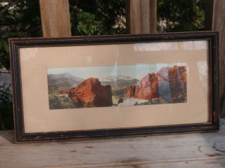 Vintage Framed Hand Colored Photo Print Western Rock Mountains Canyon 11 X 5.  25