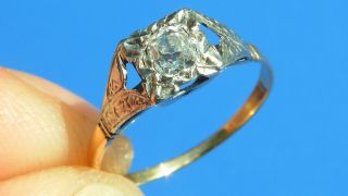 Antique Art Deco 18ct Gold CUSHION CUT Diamond Solitaire PLATINUM Square Ring 2